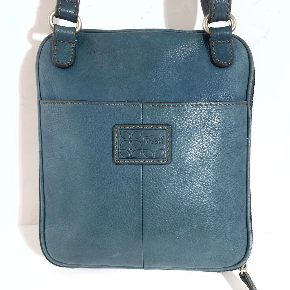 Fossil Vintage Torquise Blue Leather Crossbody Strap Purse Women’s